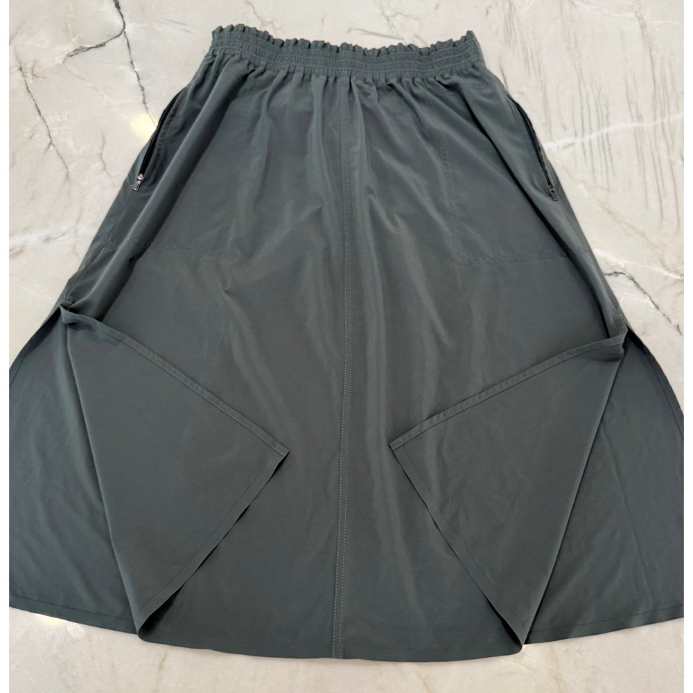Athleta Savannah Sage Green Midi Skirt Zipper Pockets Side Slit Size Medium #94 - Picture 4 of 11